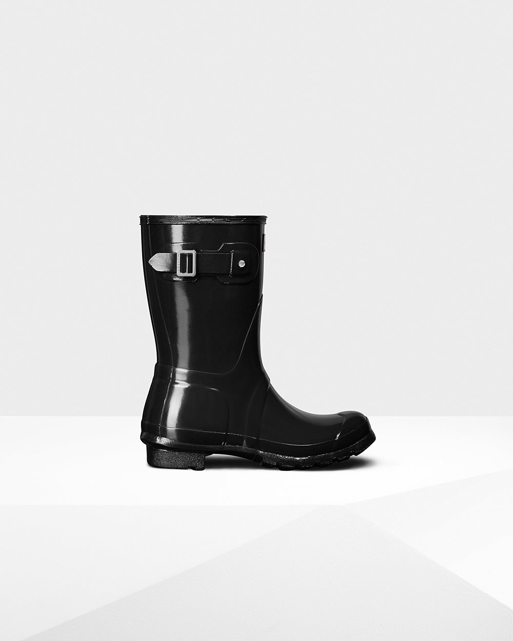 Womens Short Rain Boots - Hunter Original Gloss (10UKIAGPC) - Black